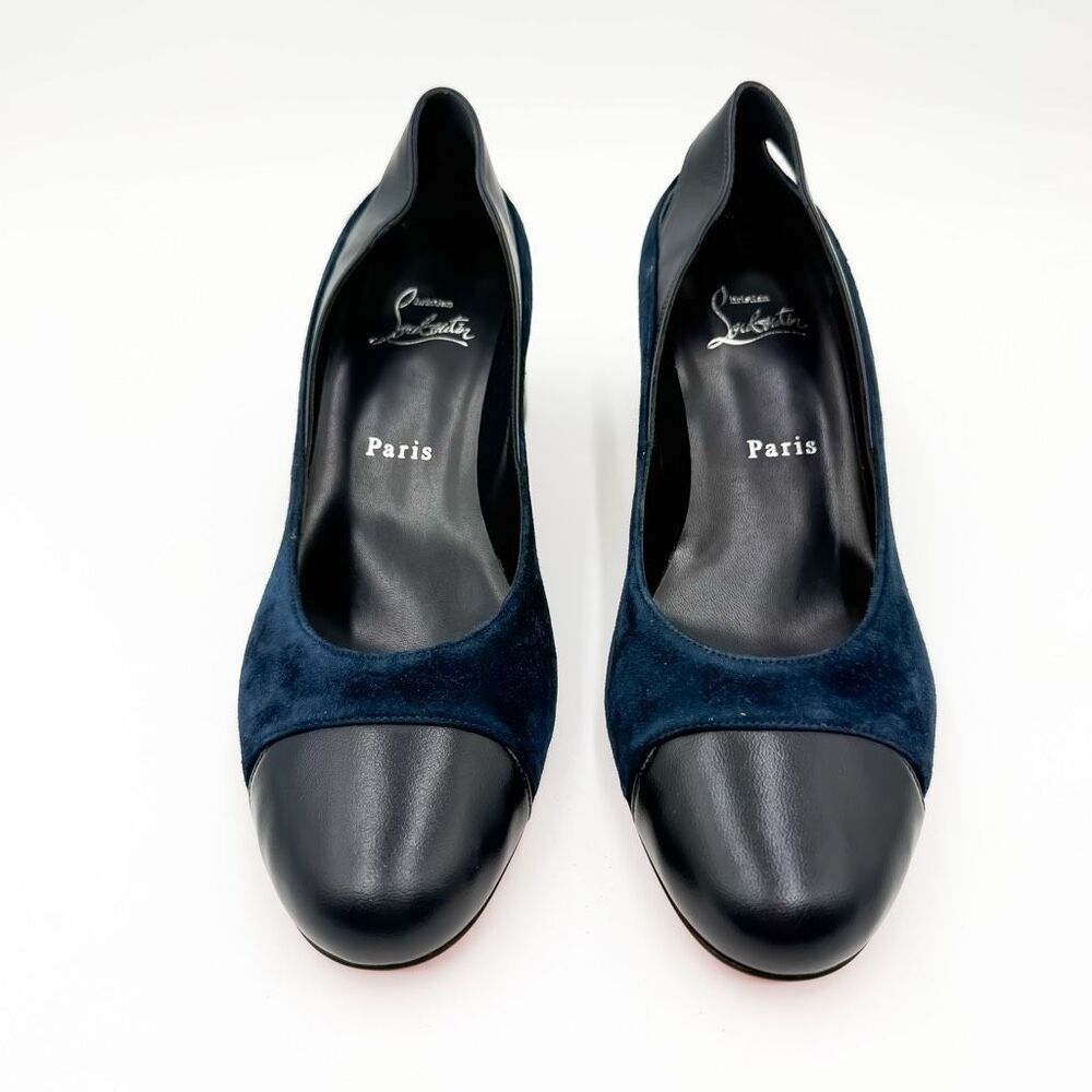 Christian Louboutin Miss Duvette 55 Cap Toe Suede Block Heel Pumps EU 38 US 8 - Picture 4 of 11